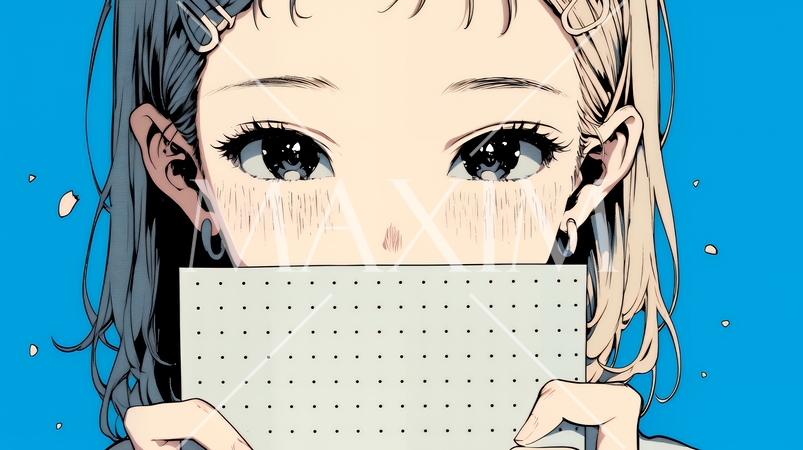 何も描いていないメッセージボードを掲げる若い女性