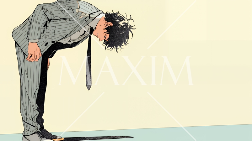 ミスやトラブルを反省してうなだれるビジネスマン｜落ち込む会社員のビジネスイメージイラスト