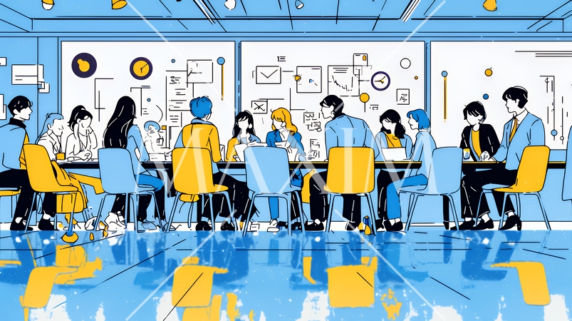 人材育成と社員研修のビジネスコンセプト｜学び成長するビジネスパーソンのイラスト素材