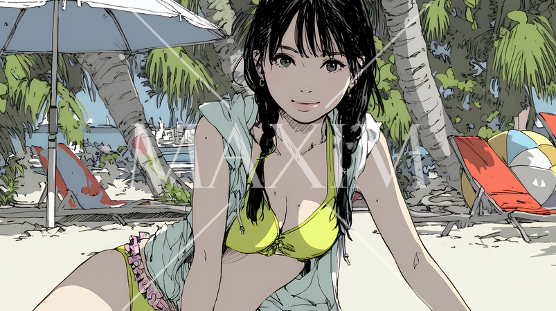 ビーチリゾートを旅行中のビキニ姿の若い女性