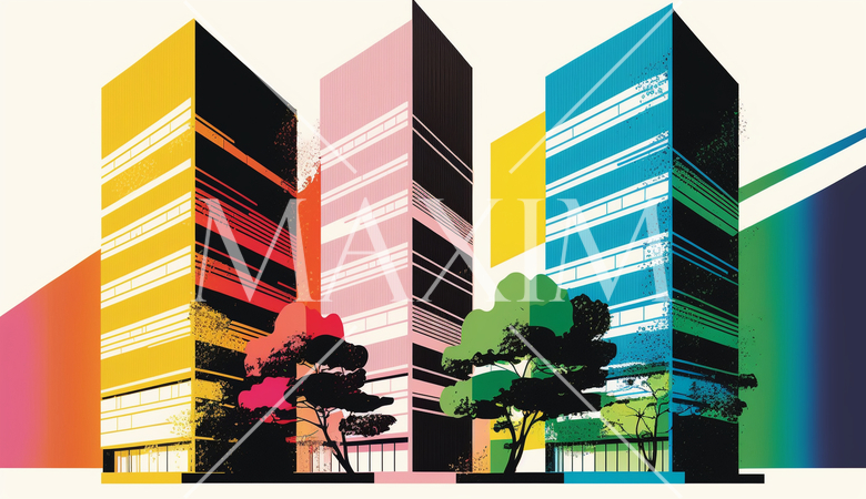 東京のオフィス街の街並みをポップアートで表現