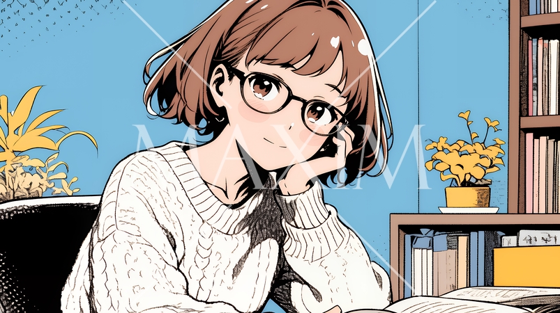 メガネっ娘：いつも勉強や読書やデスクワークをしている