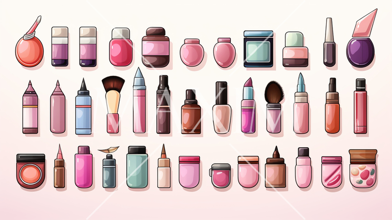 色とりどりの化粧品のイラスト：プリファレンスシート