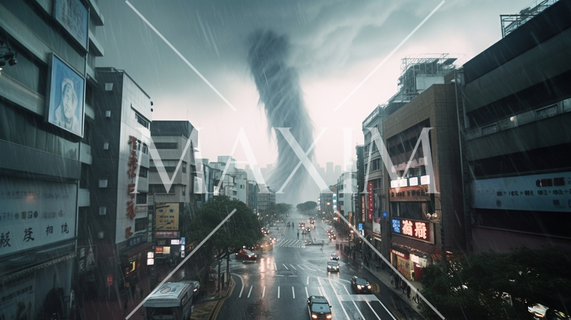 都市を竜巻が襲撃している精緻CG