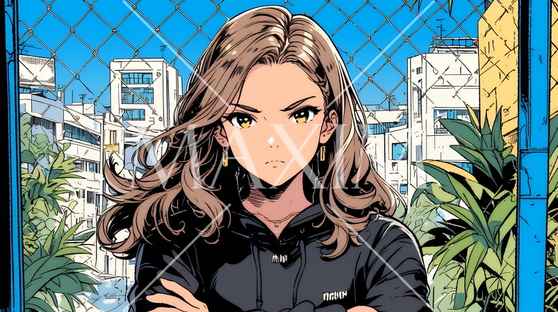 意地悪そうな（攻撃的な）顔をしている若い女性