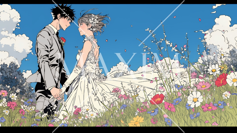 コスモスの園でのウェディング