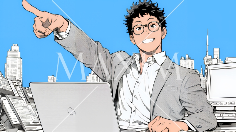 人差し指を立てて決断を下したビジネスパーソン