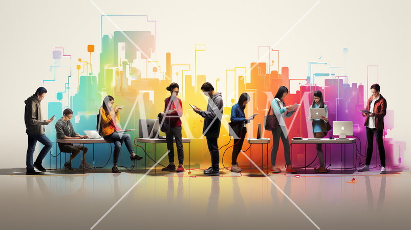 コンピューターと人間の交流：人がデバイスを操作する、情報交換の様子