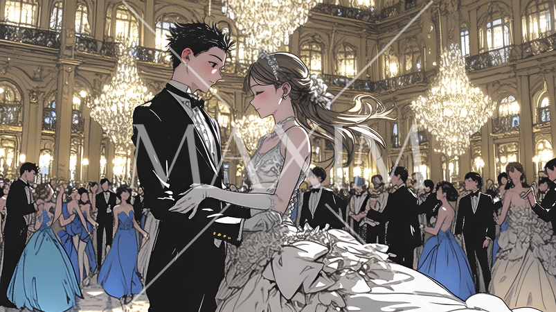 「社交ダンス（ボールルームダンス）パーティに参加している若い女性」のイラストに適する日本語の単語の羅