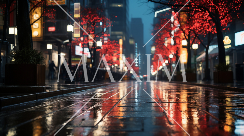 雨上りの夕暮れの街角