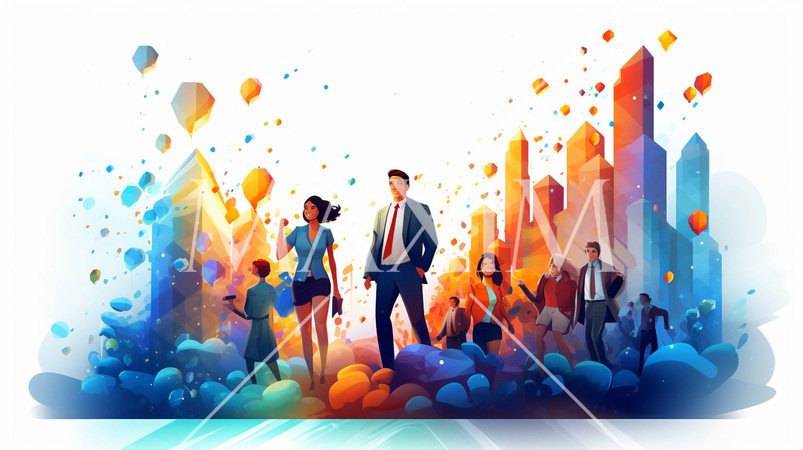 会社の成長と拡大のイメージ：新規市場への進出、成長ストラテジー。