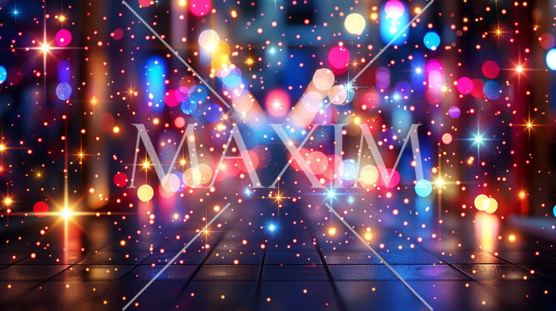 雨上がりのネオン街をイメージしたカラフルなボケのある背景画像