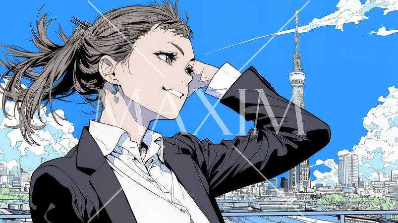 自信満々に晴天の都会の街を歩いているビジネスウーマン