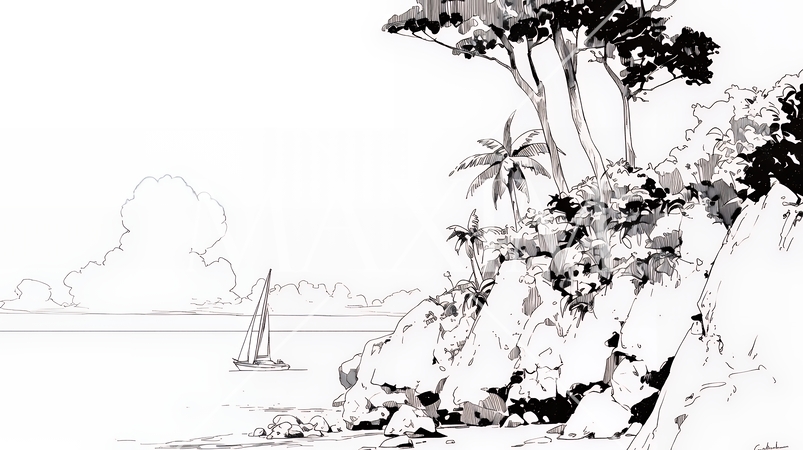 夏のビーチの風景（シンプルな色使い）