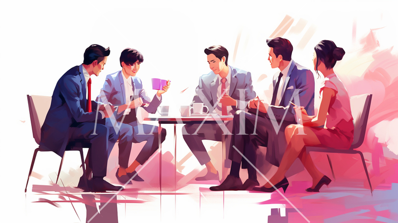 小規模ミーティングをしている男女のビジネスマン達