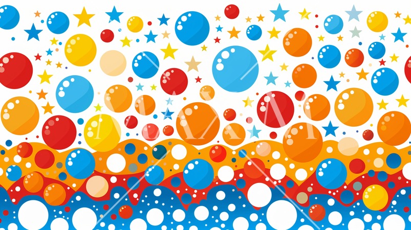 様々な色の泡と星が水面から飛び出している背景画像