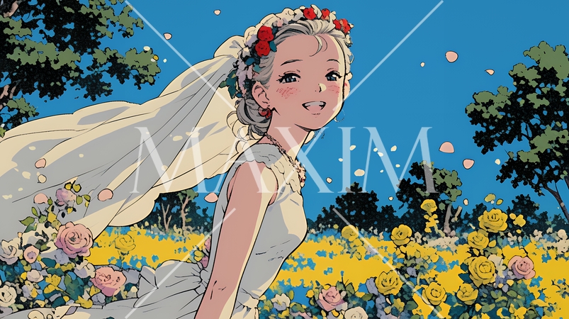 白いウェディングドレスを着ている花嫁：ジューンブライド