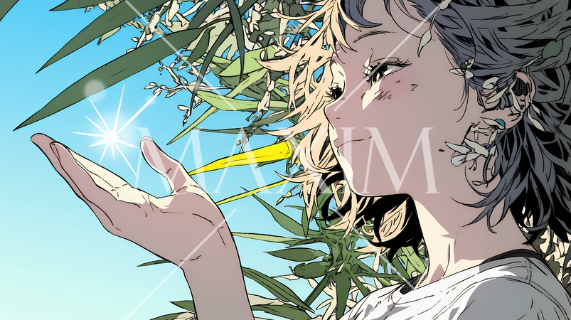 太陽を手のひらに乗せているように自撮りしている女性