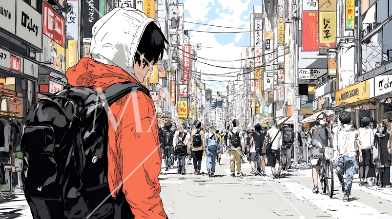 都会の商店街を散策