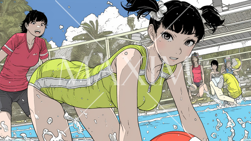 市民プールにいる若い女性