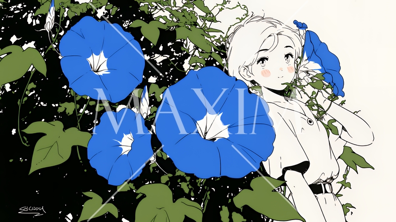 アサガオの花（シンプルな色使い）