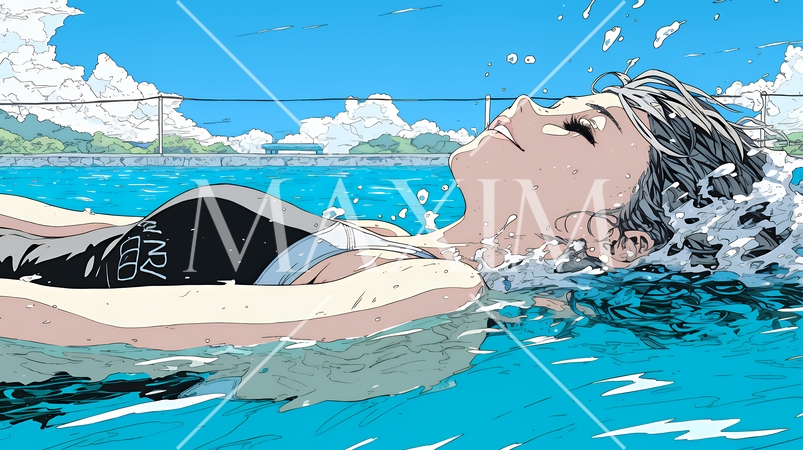 海で泳いでいる若い女性