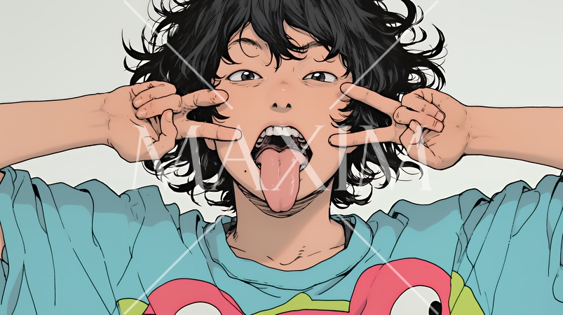 あっかんべー：舌を出して思いっきり相手を馬鹿にしている様子