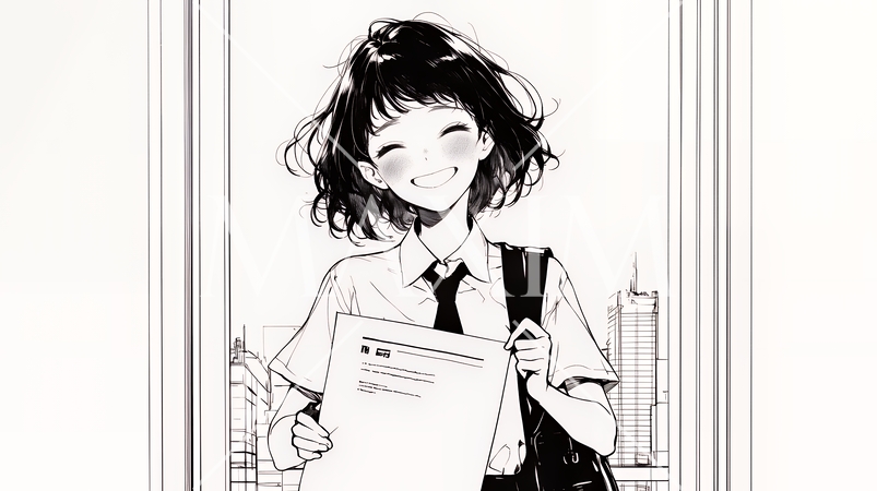 書類を確認するビジネスウーマン（シンプルな色使い）