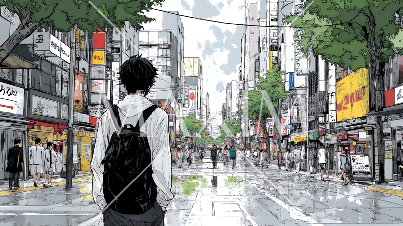 都会の商店街を散策