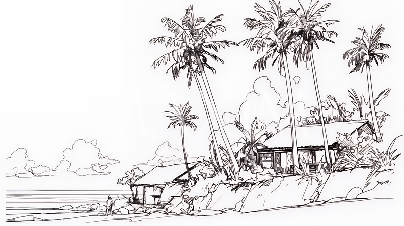 夏のビーチの風景（シンプルな色使い）