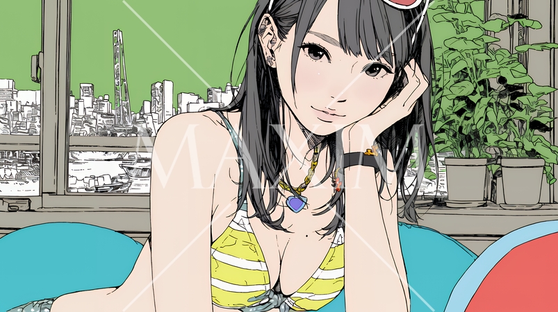 ビーチリゾートを旅行中のビキニ姿の若い女性