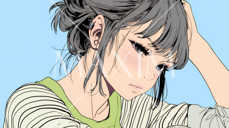 ため息をつく若い女性