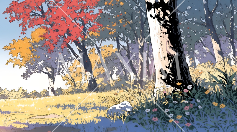 秋の紅葉の森の小径