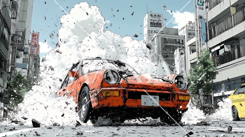 街中での自動車事故