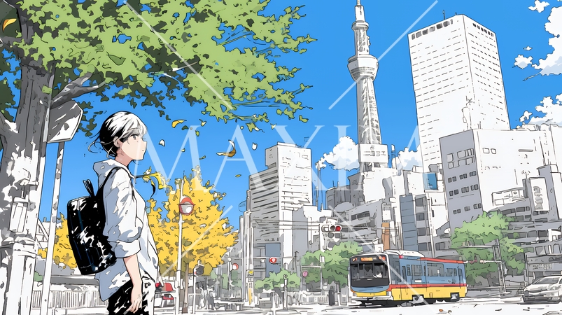 都市の町並みと青空