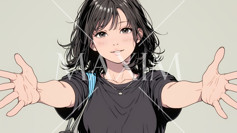 両手を広げて歓迎・驚きの仕草をしている若い女性