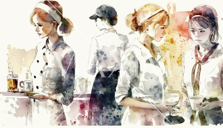 忙しくレストランで働く女性たち