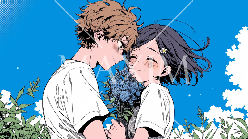 そよ風の中、デートをしている初々しい若い男女の恋人たち