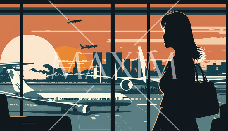 出張のため飛行場に行るビジネスウーマン