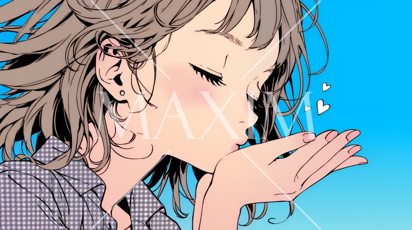 投げキッスをしている若い女性