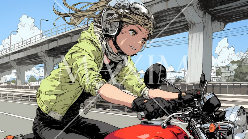 バイクに乗っている若い女性