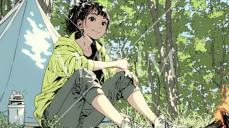 ソロキャンプを楽しんでいる若い女性