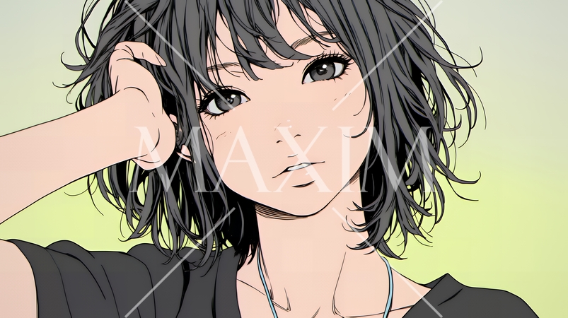 お茶目な（生意気な表情をした遊び心のある）若い女性