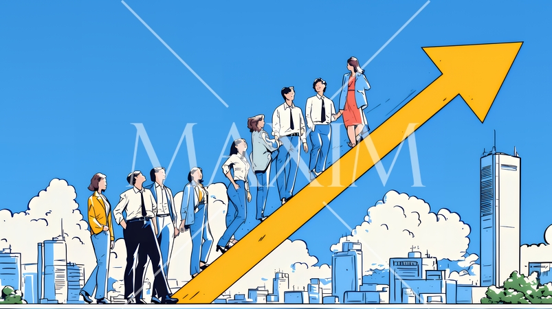 上昇グラフで会社の成長を表すビジネスチーム｜企業発展と成功のビジネスコンセプト