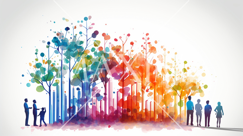 会社の成長と拡大のイメージ：新規市場への進出、成長ストラテジー。