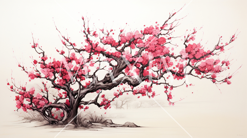 満開の紅梅の木