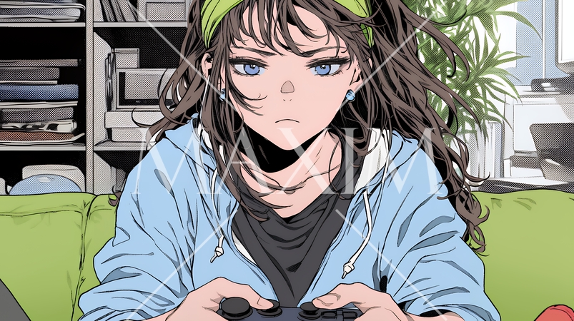 ビデオゲームで遊んでいる若い女性