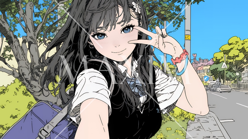 スマホで自撮りしている若い女性