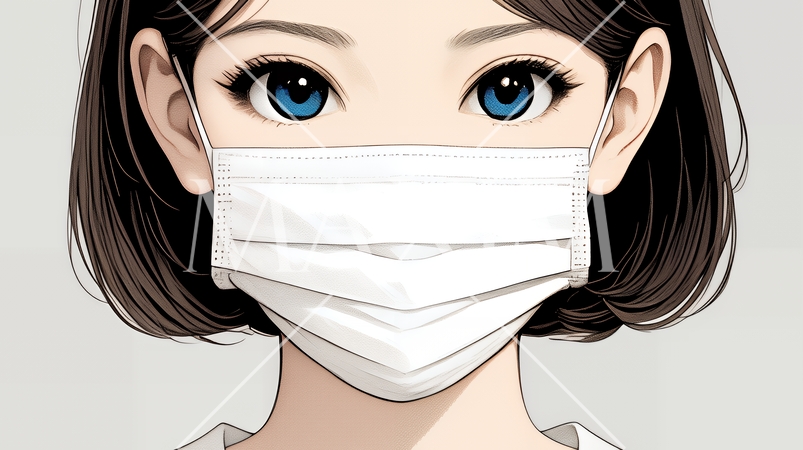 使い捨て不織布マスクをつけた若い女性