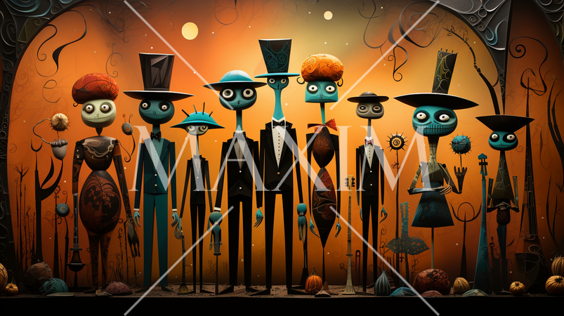 キュービズムな表現のハロウィンパーティ